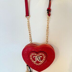NWT JUICY COUTURE V CHAIN MY HEART ZIP AROUND SMALL CROSSBODY BAG WALLET RED